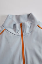 Fashionable Sporty Gray-blue Long-sleeved Half-zip Top And Trousers Set