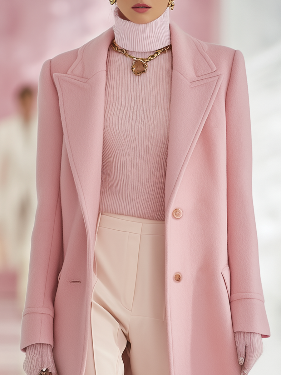 Elegant Classic Lapel Single-breasted Long Tweed Coat