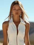 Robe Denim Élégance – Zip Frontal & Franges