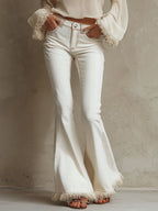 White Frayed-hem Flared Jeans