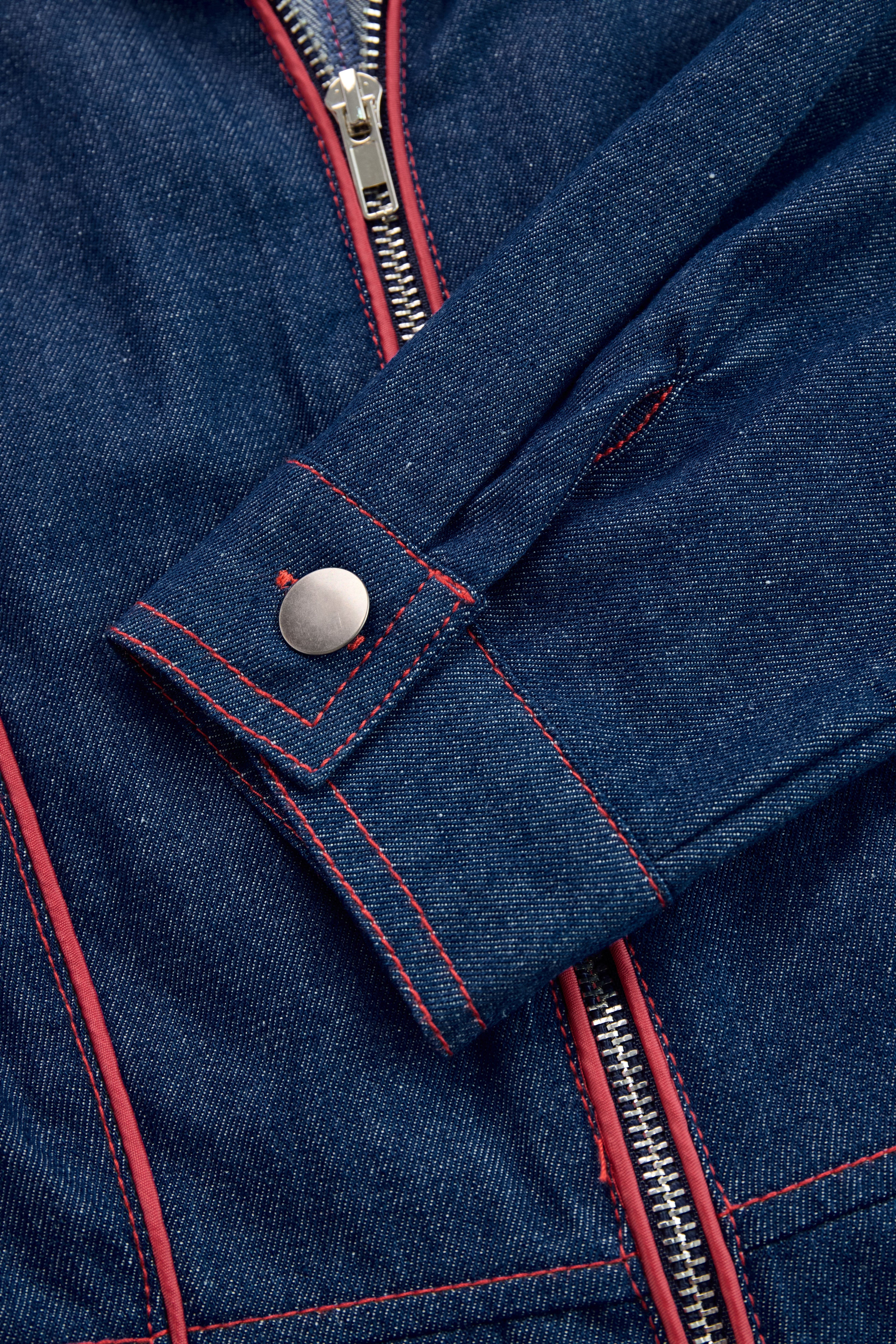 Combinaison Denim Rétro – Coupe Large & Zip Élégant