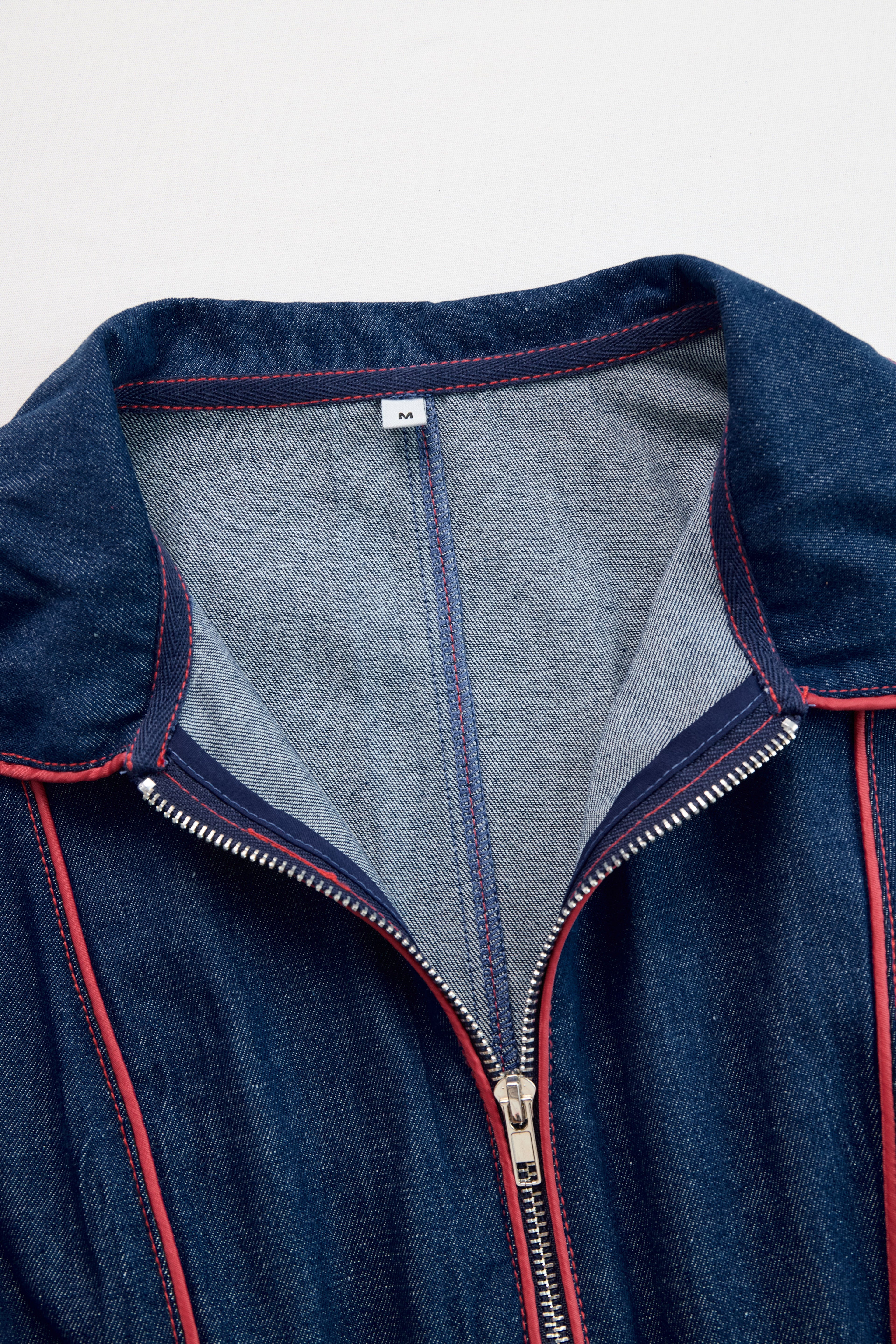 Combinaison Denim Rétro – Coupe Large & Zip Élégant