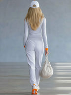 Fashionable Sporty Gray-blue Long-sleeved Half-zip Top And Trousers Set