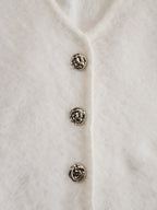 White Mohair V-neck Button Imitation Ostrich Feather Midi Dress