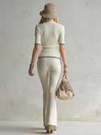 Ensemble Maille Élégance – Demi-Zip & Pantalon Évasé Léopard