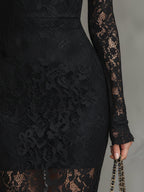 Elegant Party Black Stretch Lace Fishtail Maxi Dress