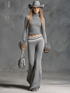 Ensemble Maille Chic – Col Roulé & Pantalon Évasé