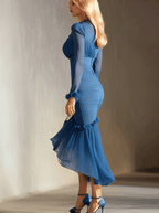 Stylish And Elegant Blue V-neck Midi Dress