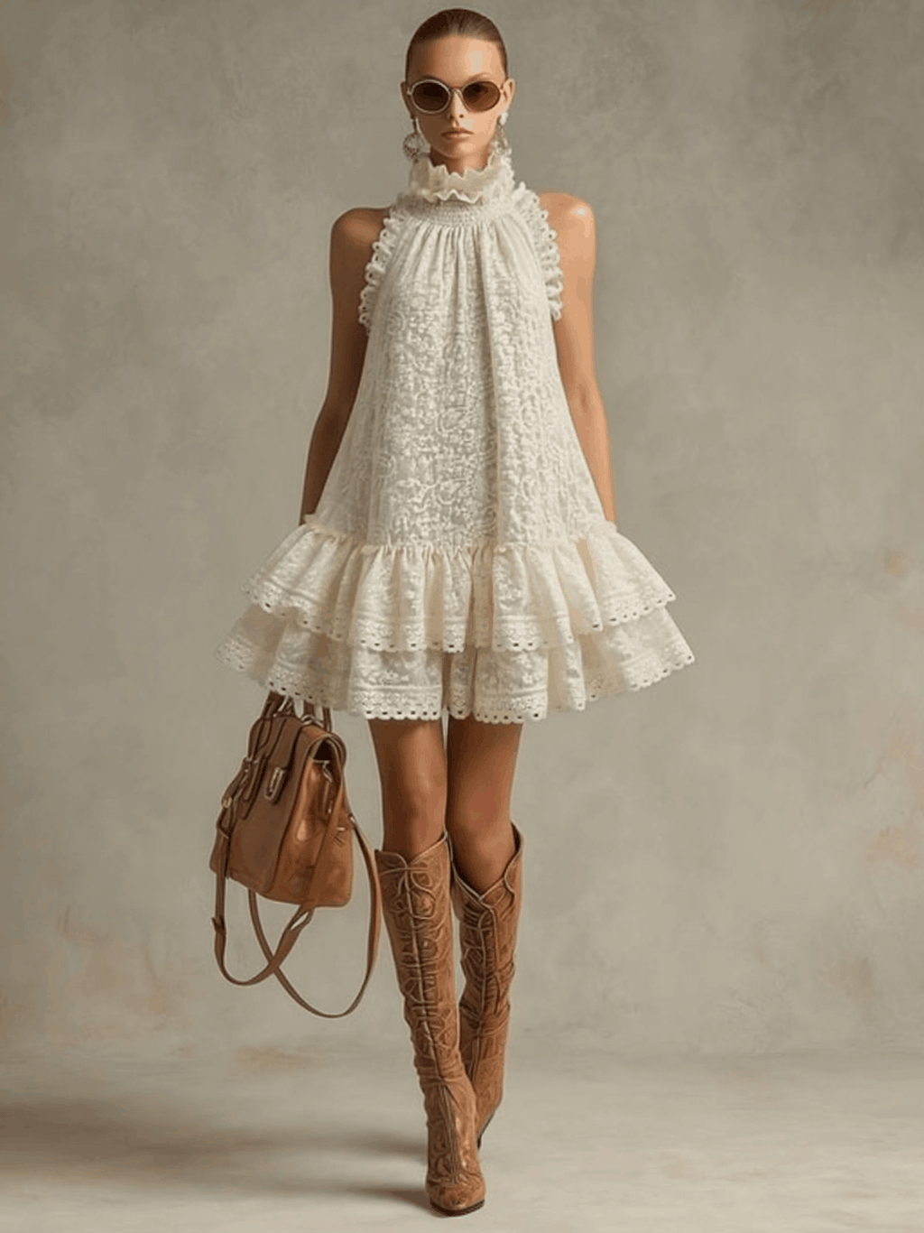 Robe Mini Dentelle Bohème – Volants & Coupe Été