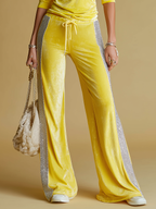 Vintage And Elegant Silver-trimmed Velvet T-shirt And Trousers Set.