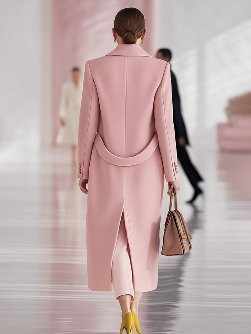 Elegant Classic Lapel Single-breasted Long Tweed Coat