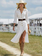 Robe Midi Élégance – Boutons & Fente Fluide